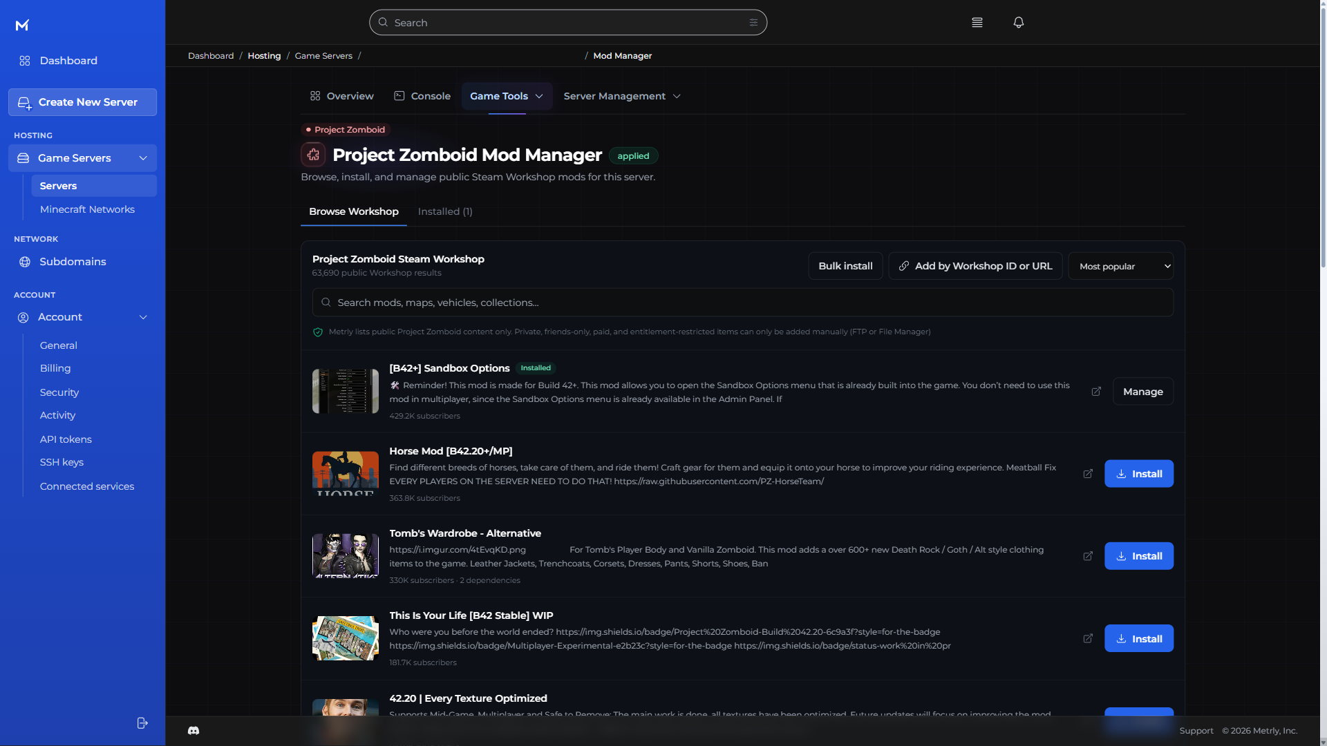 Metrly Project Zomboid Workshop mod manager